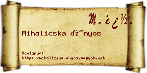 Mihalicska Ányos névjegykártya